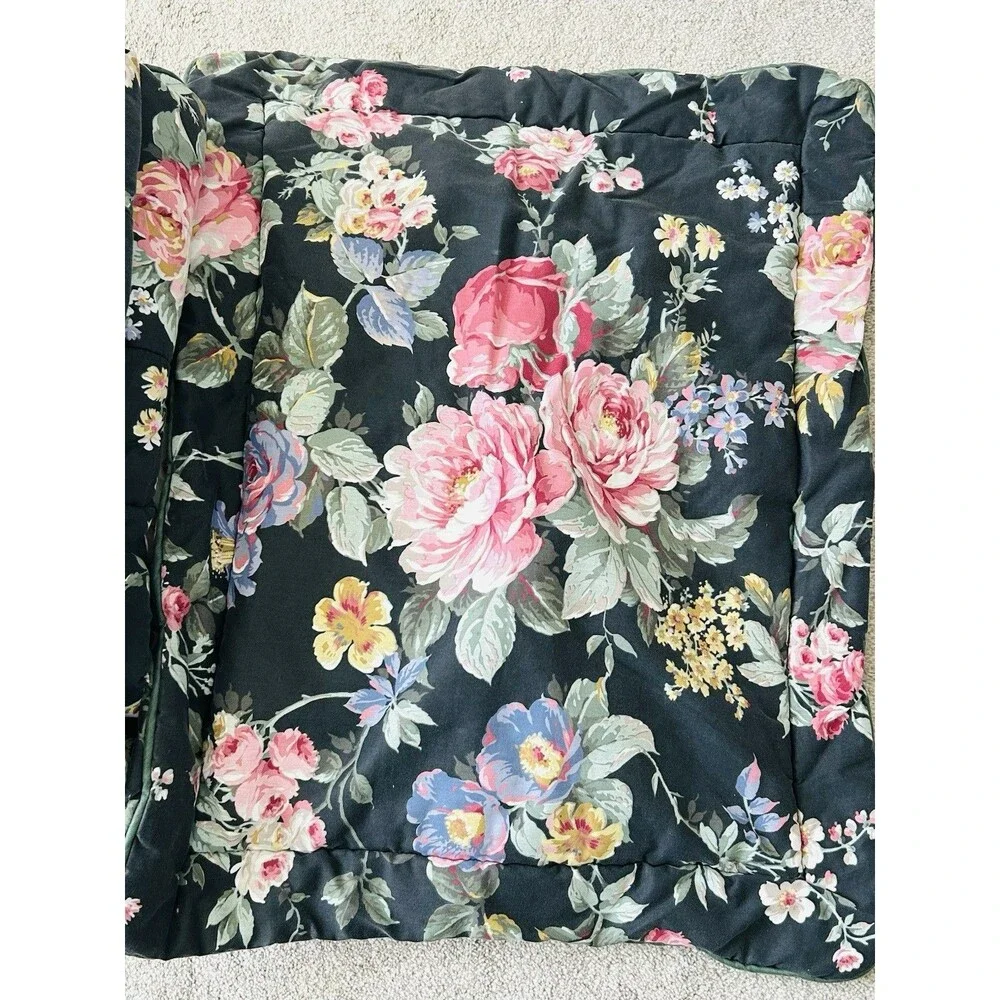 Vtg Croscill Francesca Queen Bedding Set Comforter Sheets Shams Skirt Black Rose